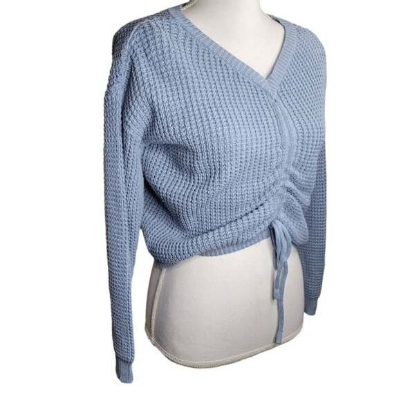 Sincerely Jules Adjustable Sweater Cropped Front Ruched Blue Knit Womens Small - Picture 1 of 13